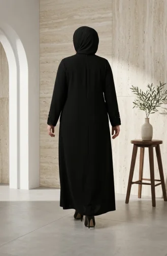 Robe De Soirée Hijab à Perles Grande Taille 6383-03 Noir 6383-03