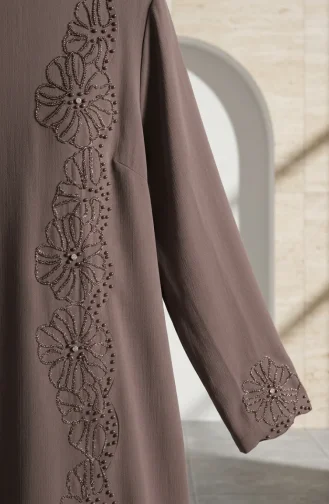 Robe De Soirée Hijab Perlé Grande Taille 6383-04 Vison Foncé 6383-04