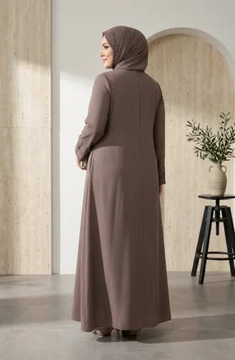 Robe De Soirée Hijab Perlé Grande Taille 6383-04 Vison Foncé 6383-04