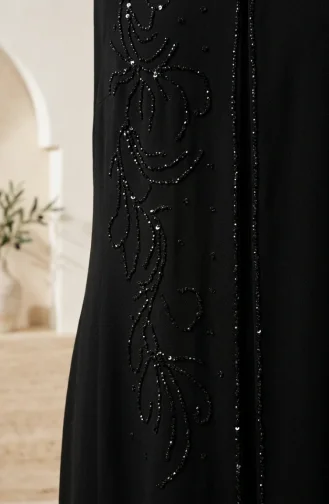 Robe De Soirée Hijab Brodée De Sequins Grande Taille 6384-01 Noir 6384-01
