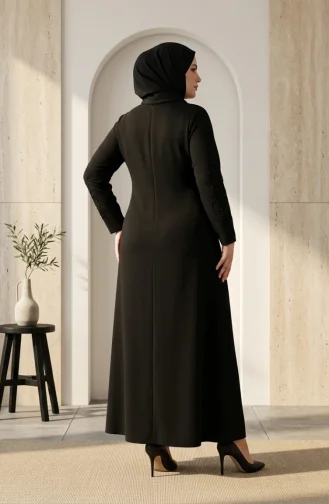 Robe De Soirée Hijab Brodée De Sequins Grande Taille 6384-01 Noir 6384-01