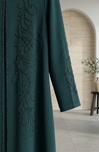 Robe De Soirée Grande Taille Avec Hijab Brodé De Sequins Vert émeraude 6384-05 6384-05