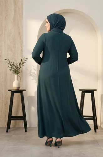Robe De Soirée Grande Taille Avec Hijab Brodé De Sequins Vert émeraude 6384-05 6384-05