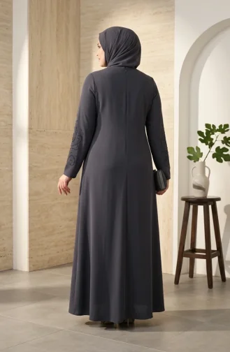 Robe De Soirée Hijab Brodée De Sequins Grande Taille 6384-06 Gris Foncé 6384-06