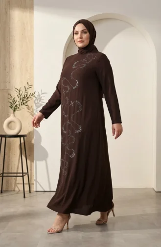 Plus Size Versierde Hijab Avondjurk 6385-01 Bruin 6385-01