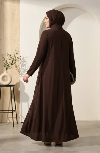 Plus Size Versierde Hijab Avondjurk 6385-01 Bruin 6385-01