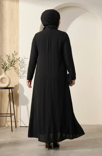 Robe De Soirée Hijab Ornée Grande Taille 6385-03 Noir 6385-03
