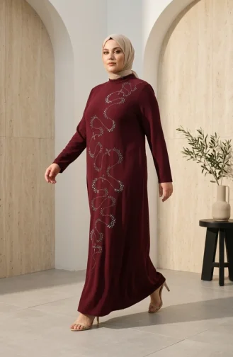 Robe De Soirée Grande Taille Avec Hijab Orné Réf. 6385-04 Bordeaux 6385-04