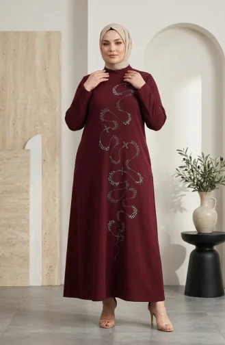 Robe De Soirée Grande Taille Avec Hijab Orné Réf. 6385-04 Bordeaux 6385-04
