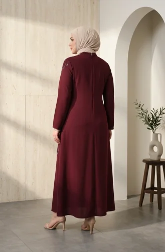 Robe De Soirée Grande Taille Avec Hijab Orné Réf. 6385-04 Bordeaux 6385-04