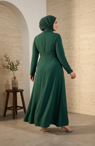 Robe De Soirée Hijab Ornée Grande Taille 6385-05 Vert émeraude 6385-05