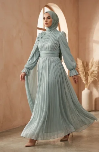 Plissiertes Chiffon-Hijab-Abendkleid 6395-01 Mintgrün 6395-01