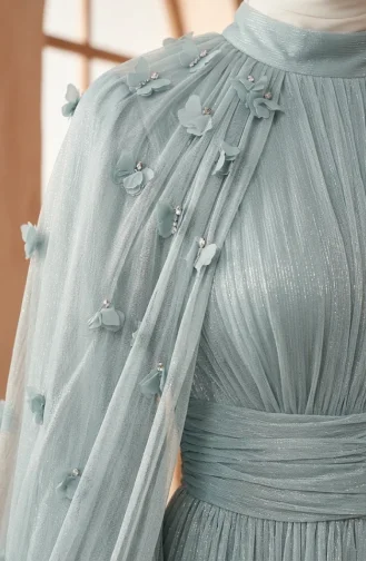 Plissiertes Chiffon-Hijab-Abendkleid 6395-01 Mintgrün 6395-01
