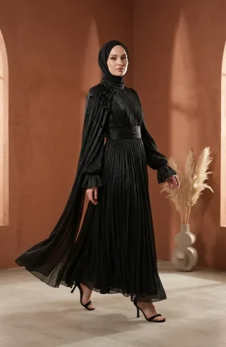Plissiertes Chiffon-Hijab-Abendkleid 6395-04 Schwarz 6395-04