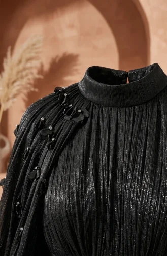 Plissiertes Chiffon-Hijab-Abendkleid 6395-04 Schwarz 6395-04