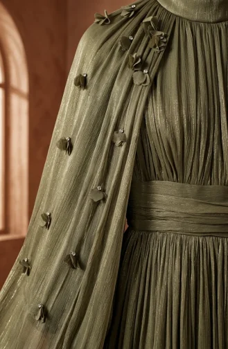 Plissiertes Chiffon-Hijab-Abendkleid 6395-05 Khaki 6395-05