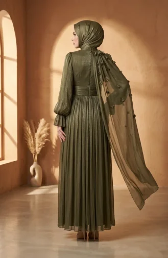 Plissiertes Chiffon-Hijab-Abendkleid 6395-05 Khaki 6395-05