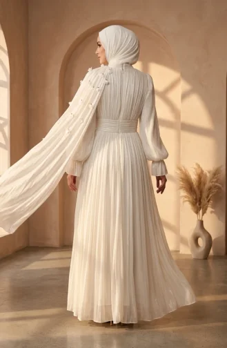 Plissiertes Chiffon-Hijab-Abendkleid 6395-06 Weiß 6395-06
