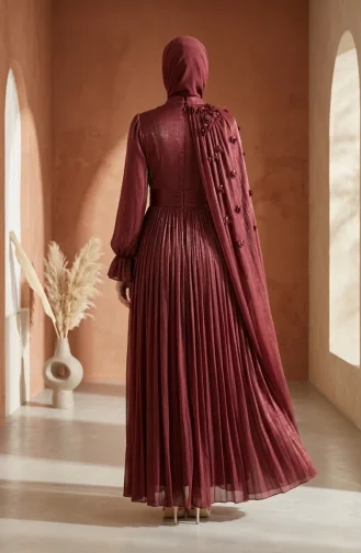 Plissiertes Chiffon-Hijab-Abendkleid 6395-07 Burgunderrot 6395-07