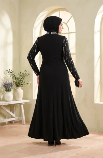 Robe De Soirée Hijab Ornée Grande Taille 6403-01 Noir 6403-01
