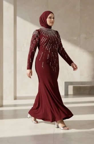 Robe De Soirée Grande Taille Avec Hijab Orné Réf. 6403-04 Bordeaux 6403-04
