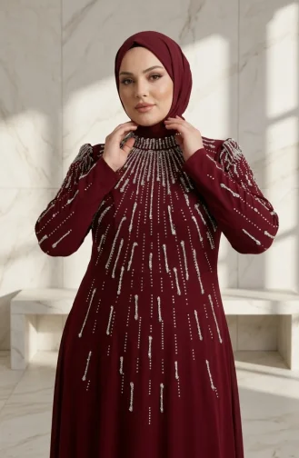 Robe De Soirée Grande Taille Avec Hijab Orné Réf. 6403-04 Bordeaux 6403-04