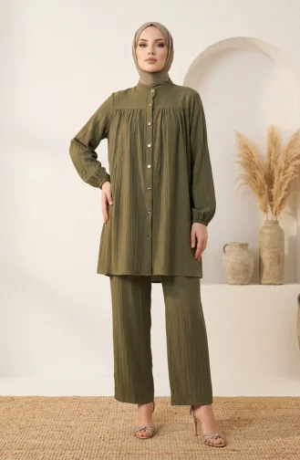 Mandarin Collar Button-Down Hijab Two-Piece Set 2295-01 Khaki 2295-01
