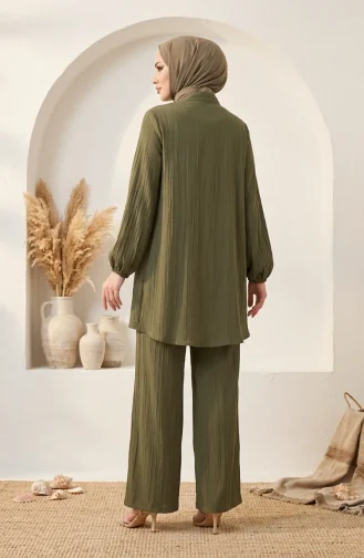 Mandarin Collar Button-Down Hijab Two-Piece Set 2295-01 Khaki 2295-01
