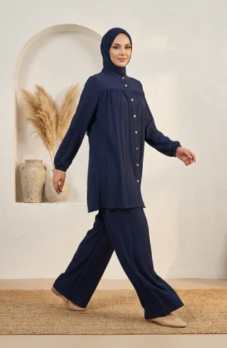 Mandarin Collar Button-Down Hijab Two-Piece Set 2295-02 Navy Blue 2295-02