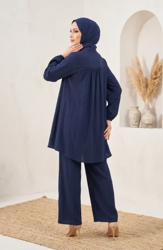 Mandarin Collar Button-Down Hijab Two-Piece Set 2295-02 Navy Blue 2295-02