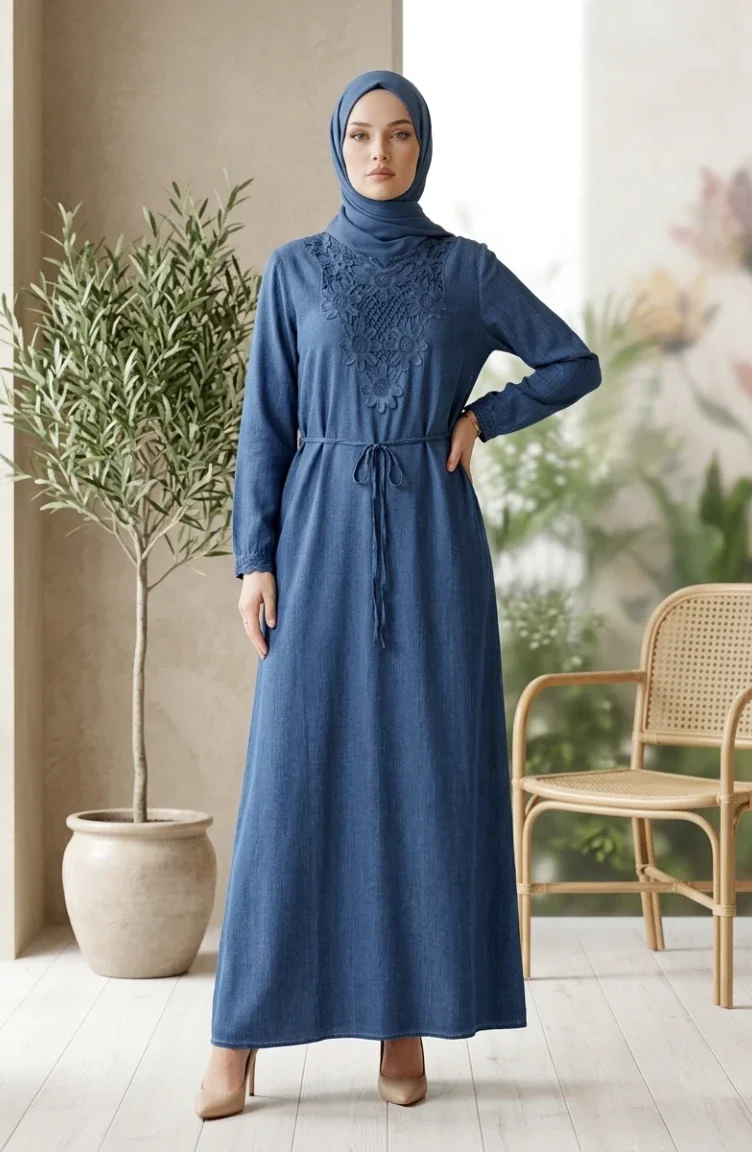 Authentisches Şile-Stoffkleid 6480-01 Indigo 6480-01