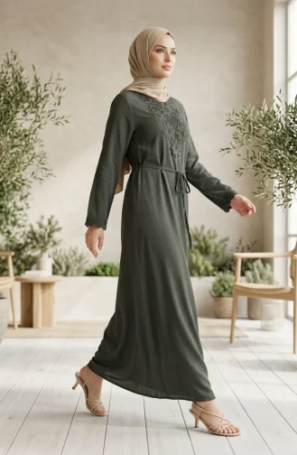 Robe Authentique En Tissu Şile 6480-02 Kaki 6480-02