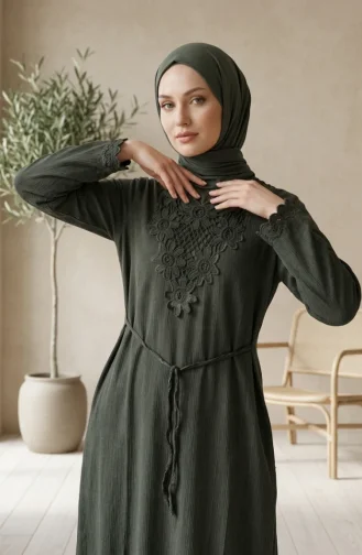 Robe Authentique En Tissu Şile 6480-02 Kaki 6480-02