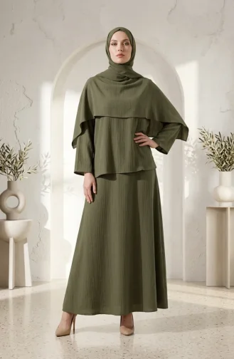 Ensemble Hijab Deux Pièces élégant à Texture Froissée 2294-01 Kaki 2294-01