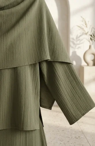 Ensemble Hijab Deux Pièces élégant à Texture Froissée 2294-01 Kaki 2294-01