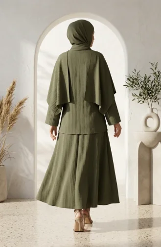 Ensemble Hijab Deux Pièces élégant à Texture Froissée 2294-01 Kaki 2294-01
