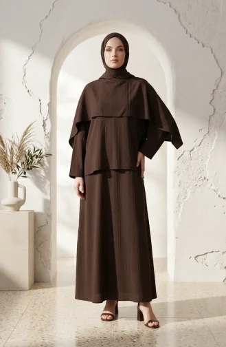 Ensemble Hijab Deux Pièces élégant à Texture Froissée 2294-02 Marron 2294-02