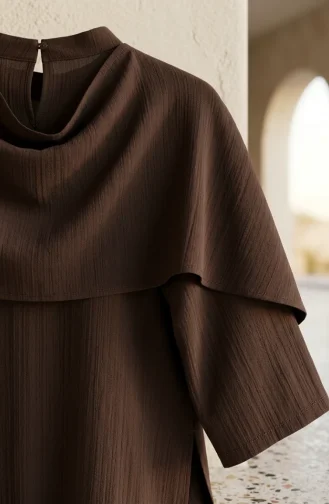 Ensemble Hijab Deux Pièces élégant à Texture Froissée 2294-02 Marron 2294-02