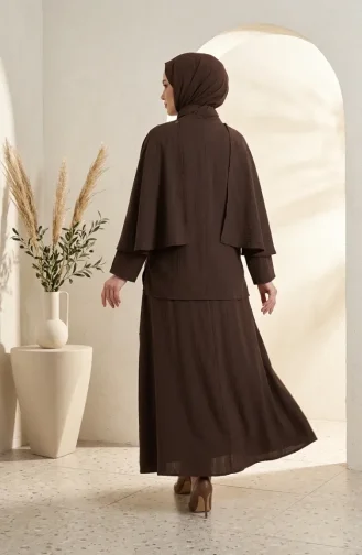 Ensemble Hijab Deux Pièces élégant à Texture Froissée 2294-02 Marron 2294-02