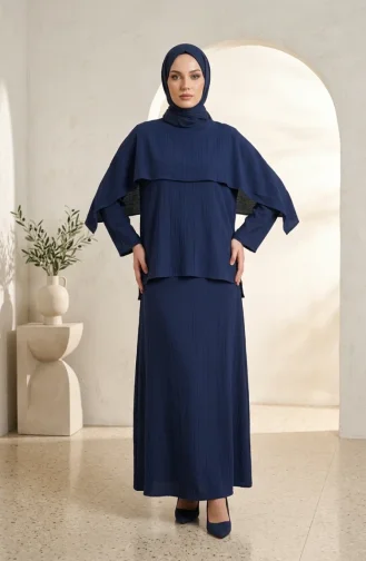 طقم حجاب أنيق من قطعتين بنقشة مجعدة، 2294-03، لون كحلي 2294-03
