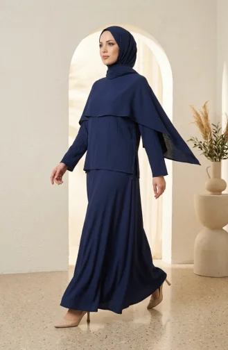 طقم حجاب أنيق من قطعتين بنقشة مجعدة، 2294-03، لون كحلي 2294-03