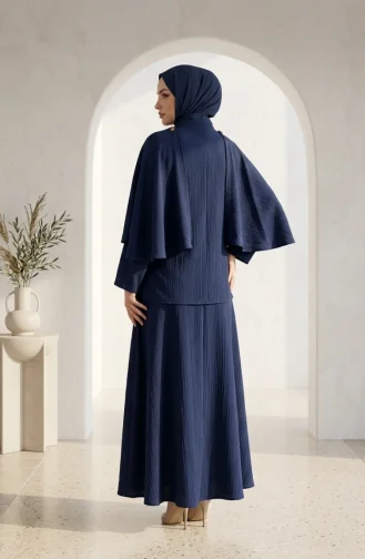 طقم حجاب أنيق من قطعتين بنقشة مجعدة، 2294-03، لون كحلي 2294-03