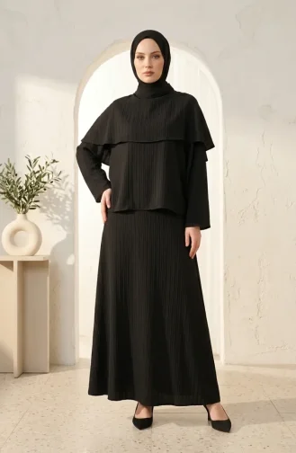 Ensemble Hijab Deux Pièces élégant à Texture Froissée 2294-04 Noir 2294-04