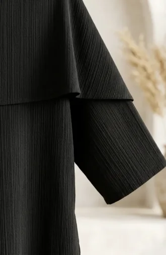 Ensemble Hijab Deux Pièces élégant à Texture Froissée 2294-04 Noir 2294-04