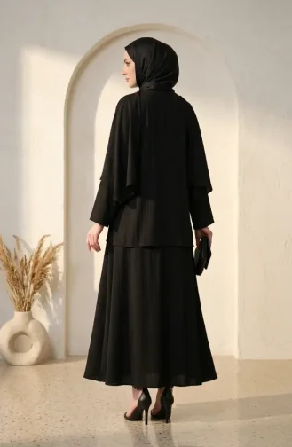 Ensemble Hijab Deux Pièces élégant à Texture Froissée 2294-04 Noir 2294-04