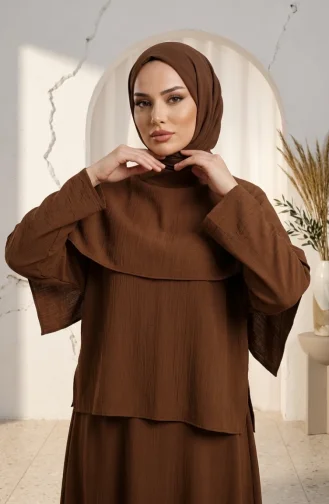 Ensemble Hijab Deux Pièces élégant à Texture Froissée 2294-05 Beige 2294-05