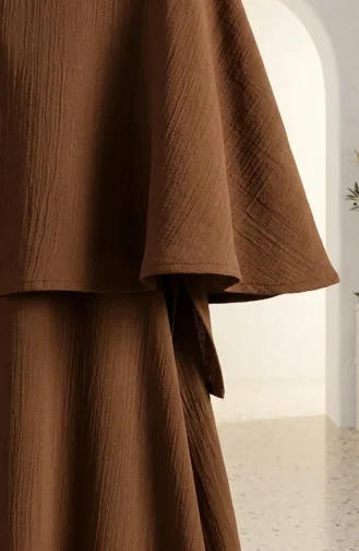 Ensemble Hijab Deux Pièces élégant à Texture Froissée 2294-05 Beige 2294-05