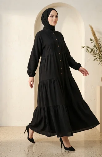 فستان حجاب بطبقات وأزرار نصفية 2293-01 أسود 2293-01