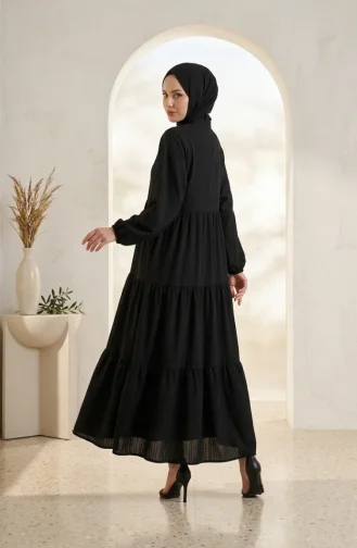 فستان حجاب بطبقات وأزرار نصفية 2293-01 أسود 2293-01