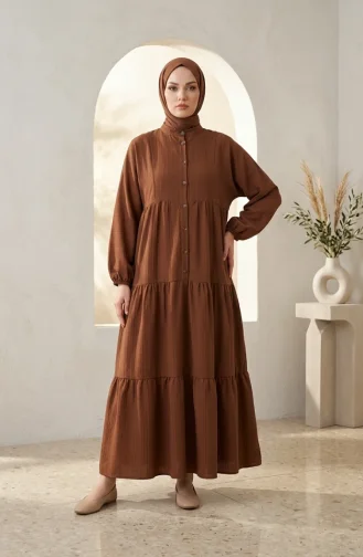 فستان حجاب بطبقات وأزرار نصفية 2293-03 بني 2293-03